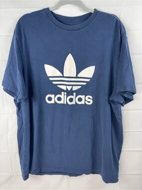 Adidas Trefoil Logo T Shirt Blue Short Sleeve Graphic Tee 2XL